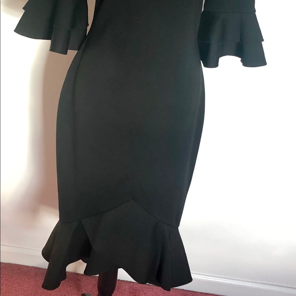 VFEMAGE ASYMMETRIC RUFFLE HEM DRESS 3/4 SLEEVES
